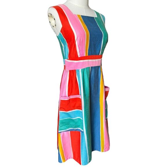 1970s Malia Honolulu Rainbow Stripe Cotton Sundress Pockets Hawaii Vintage small - Picture 15 of 16
